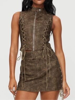 Princess Polly Olive Brown Lace-Up Mini Skirt Set